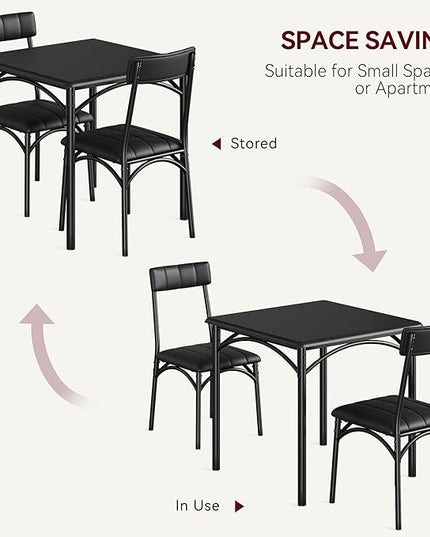 IDEALHOUSE Dining Table Set for 2, Kitchen Table and Chairs for 2, Dining Room Table Set with 2 Upholstered Chairs, 3 Piece Square Kitchen Table Set for Small Space, Apartment, Rustic Black - LeafyLoom