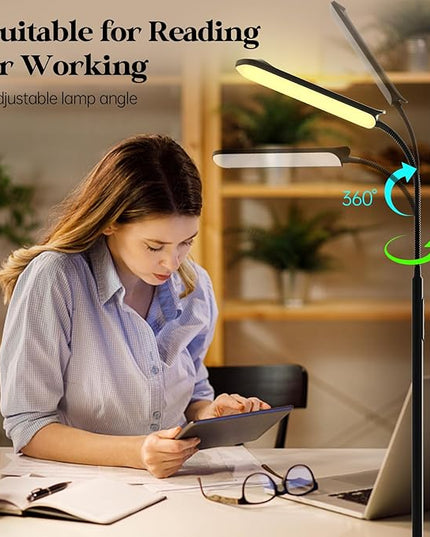 LED Floor Lamp, 18W Super Bright Floor Lamp for Living Room, Adjustable Stepless Colors & Brightness Gooseneck Standing Lamp, Eye Caring Reading Light with Remote& Touch Control for Bedroom Office - LeafyLoom