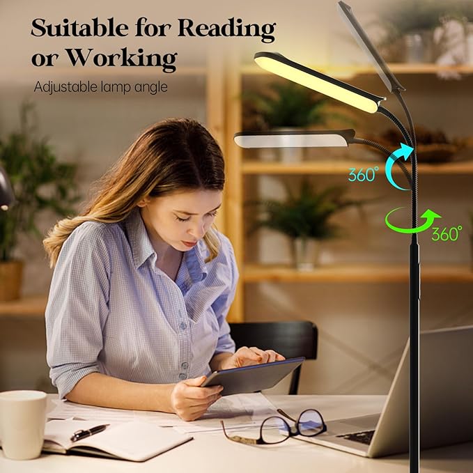 LED Floor Lamp, 18W Super Bright Floor Lamp for Living Room, Adjustable Stepless Colors & Brightness Gooseneck Standing Lamp, Eye Caring Reading Light with Remote& Touch Control for Bedroom Office - LeafyLoom