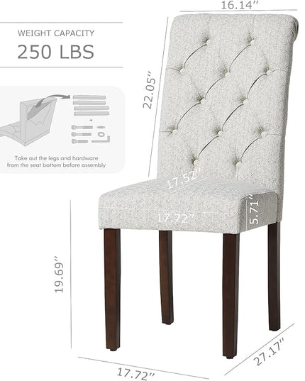 COLAMY Button Tufted Dining Chairs Set of 2, Parsons Upholstered Fabric Dining Room Chairs Kitchen Chairs with Wood Legs and Padded Seat, Ripple - LeafyLoom