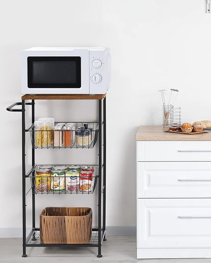 NORCEESAN Rolling Storage Cart 4 Tier Kitchen Cart on Wheels Metal Mobile Utility Cart with Storage Basket Shelf Bathroom Organizer Cart with Handle Pantry Trolley Cart with Tabletop for Home Office - LeafyLoom
