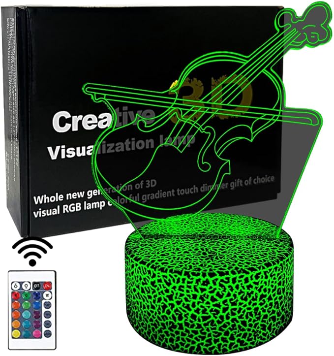 3D Violin Night Light Illusion Lamp,16 Colors Changing with Remote Control,Home Room Decor for Adult, Music Lover, Family, Friends - LeafyLoom