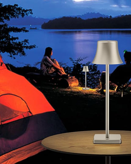 2 Pack LED Cordless Table Lamps Rechargeable,5000mAh Battery Operated Table Light,3 Color Stepless Dimming,Portable Small Desk Lamp in Aluminum for Party Patio Restaurant Indoor/Outdoor(Silver) - LeafyLoom