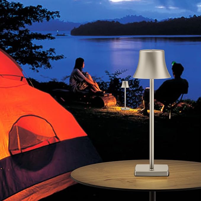 2 Pack LED Cordless Table Lamps Rechargeable,5000mAh Battery Operated Table Light,3 Color Stepless Dimming,Portable Small Desk Lamp in Aluminum for Party Patio Restaurant Indoor/Outdoor(Silver) - LeafyLoom