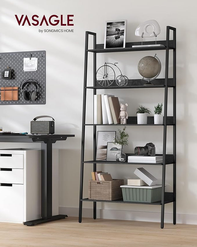 VASAGLE Bookshelf, 5-Tier Bookcase, Ladder Shelf for Home Office, Living Room, Bedroom, Kitchen, Ebony Black and Ink Black ULLS129B56 - LeafyLoom