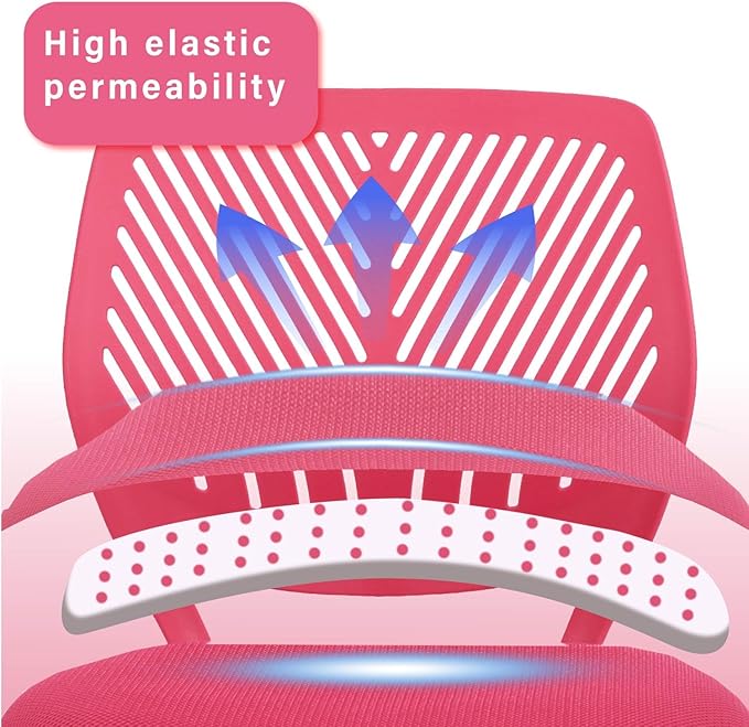 FurnitureR Teens Girls Task Chair 360 Swivel, Low Mid PP Mesh Back Fabric Seat, Height Adjustable, Rolling Castor, W15.7inces x D15.2inces x H29.5-34.2inches (Pink) - LeafyLoom