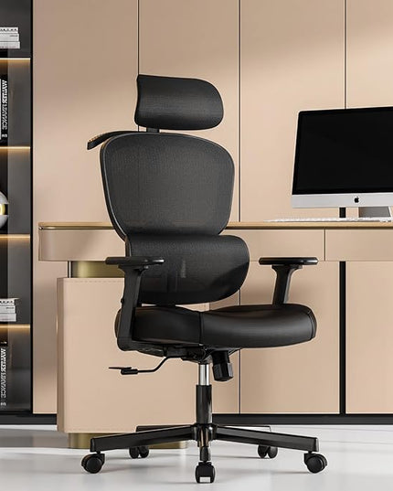 Office Chair, Ergonomic Desk Chair, High Back Desk Chair, Big and Tall Reclining Comfy Home Office Chair with Lumbar Support Breathable Mesh Computer Chair Adjustable Armrests - LeafyLoom