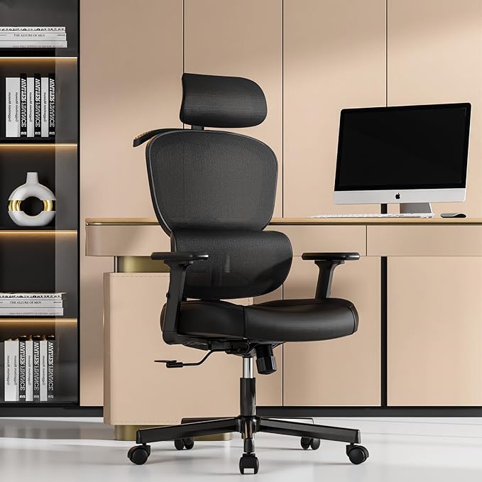 Office Chair, Ergonomic Desk Chair, High Back Desk Chair, Big and Tall Reclining Comfy Home Office Chair with Lumbar Support Breathable Mesh Computer Chair Adjustable Armrests - LeafyLoom
