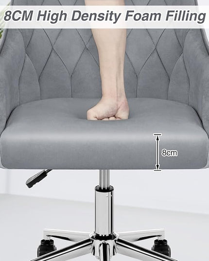 Velvet Desk Chair Vanity Chair for Makeup with Wheels and Back Home Office Chair Adjustable Rolling Swivel Chair for Bedroom Vanity Room Grey - LeafyLoom