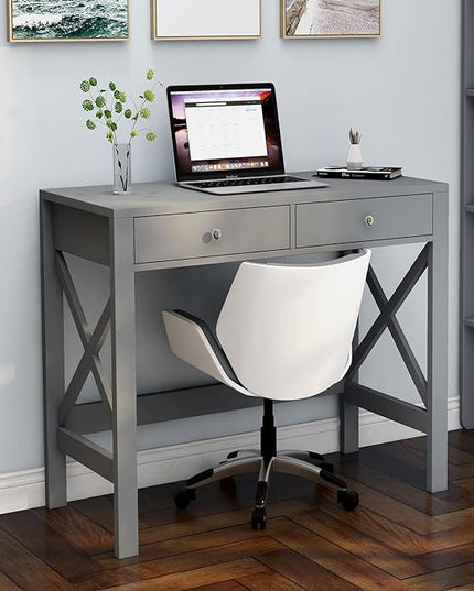 ChooChoo Home Office Desk Writing Computer Table Modern Design Desk with Drawers (Grey) - LeafyLoom