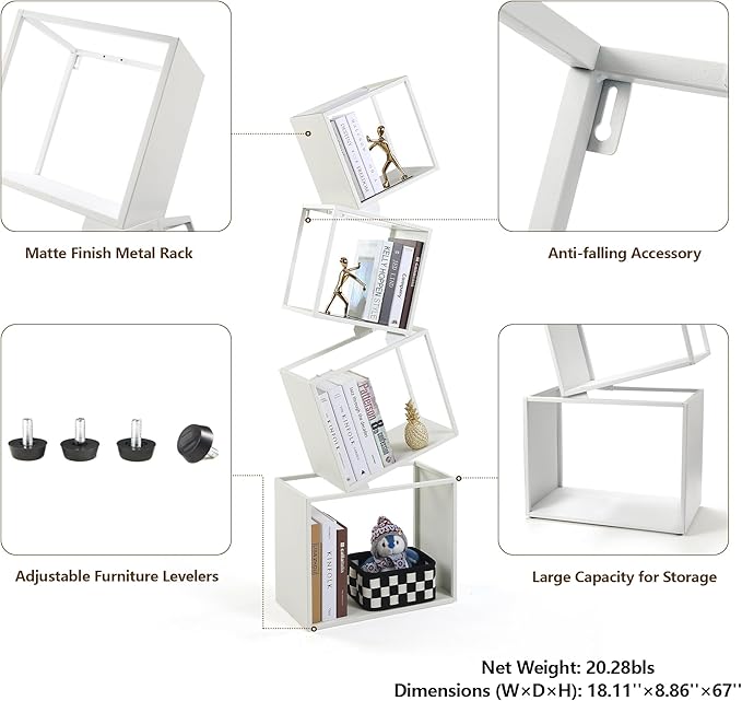 Bookshelf, 4-Tier Bookshelves, 49.2" Tall White Bookshelf, Book Shelf, Bookcase, Modern Book Storage, Storage Shelves for CDs/Books/Home Decor, Display Shelf for Living Room, Bedroom, Office - LeafyLoom