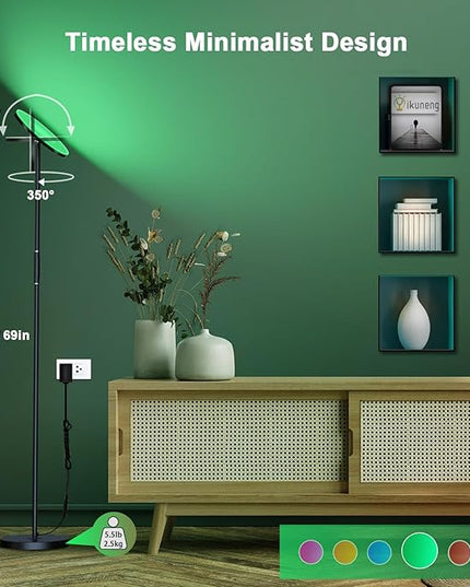 LED Floor Lamp, 3600LM 36W RGB Standing Lamp with Multi-Color Light Scenes, Modern Torchiere Sky Lamp with Remote & Touch Control, 2700K-6500K Stepless Dimming Room Lamp for Living Room Bedroom Office - LeafyLoom