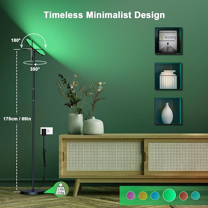 LED Floor Lamp, 3600LM 36W RGB Standing Lamp with Multi-Color Light Scenes, Modern Torchiere Sky Lamp with Remote & Touch Control, 2700K-6500K Stepless Dimming Room Lamp for Living Room Bedroom Office - LeafyLoom