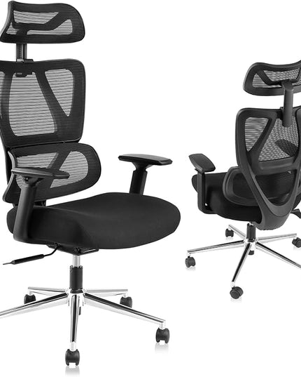 Ergonomic Office Chair, High Back Desk Chairs with Adjustabke Headrest & 3D Armrest, Swivel Executive Chair for Home Office, Black - LeafyLoom
