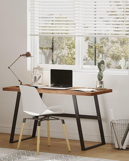 BON AUGURE Computer Desk, Modern Simple Wood Home Office Desk, Wood and Metal PC Writing Workstation, Walnut Sturdy Home Office Desks (55 Inch, Rustic Oak) - LeafyLoom