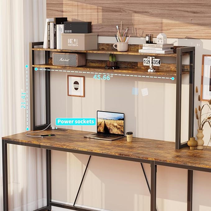 L Shaped Home Office Desk, Reversible Gaming Desk with Drawers, Led Lights & Power Outlets Rustic Brown - LeafyLoom