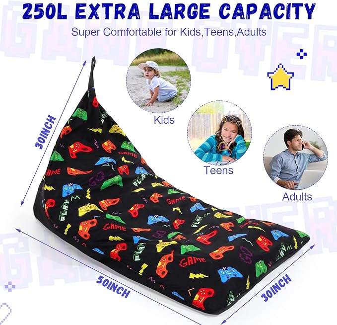 2 Pcs Stuffed Animal Storage Bean Bag Chair Stuffed Animal Bean Bag Storage Large Beanbag Covers Stuff Animal Organizer Bean Bag Couch for Kids Adults Plush Toys Pillows, Cover Only (Gamer) - LeafyLoom