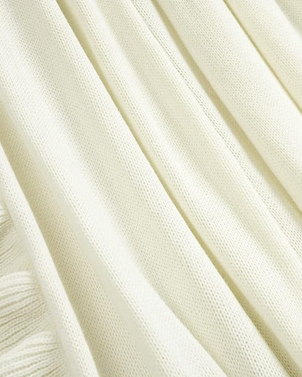 Lush Decor Reyna Soft Knitted Ruffle Throw Blanket, 104" W x 88" L, Ivory - Classic Ruffled Bedding - Knit Blanket - Cozy Oversized Blanket For Bed or Couch - Vintage, Minimalist & Cottage Home Decor - LeafyLoom