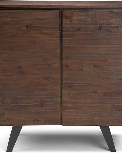 SIMPLIHOME Lowry SOLID ACACIA WOOD and Metal 39 Inch Wide Modern Industrial Medium Storage Cabinet in Distressed Charcoal Brown, For the Living Room, Entryway and Family Room - LeafyLoom