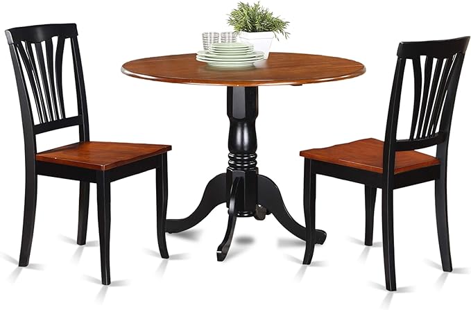 East West Furniture DLAV3-BCH-W 3 Piece Dining Room Furniture Set Contains a Round Kitchen Table with Dropleaf and 2 Dining Chairs, 42x42 Inch, Black & Cherry - LeafyLoom