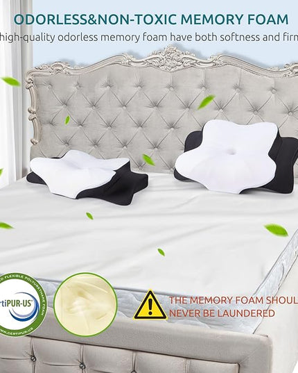 DONAMA Cervical Pillow for Neck Pain Relief,Contour Memory Foam Pillow,Ergonomic Orthopedic Neck Support Pillows for Side,Back and Stomach Sleepers with Breathable Pillowcase-Black - LeafyLoom