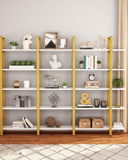 Tribesigns 5-Tier Bookshelf, Vintage Industrial Style Bookcase 70 ‘’ H x 12’’ W x 47’’L, Gold - LeafyLoom