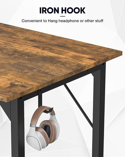 DUMOS 32 Inch Office Small Computer Desk Modern Simple Style Writing Study Work Table for Home Bedroom - Rustic Brown - LeafyLoom