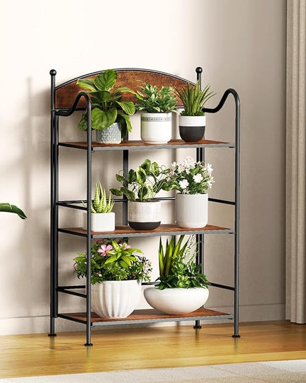 Folding Bookshelf No Assembly, 3 Shelf Black Folding Bookcase,Industrial Small Metal Corner Display Book Shelf with Storage Shelves for Bedroom,Living Room, Home Office Organization - LeafyLoom