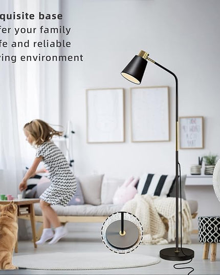 Floor Lamp, Industrial Floor Lamp Height Adjustable 360°Rotation Lampshade Modern Standing Lamp, Floor Lamps for Living Room, Office, Bedroom Reading, Work etc (Black) - LeafyLoom