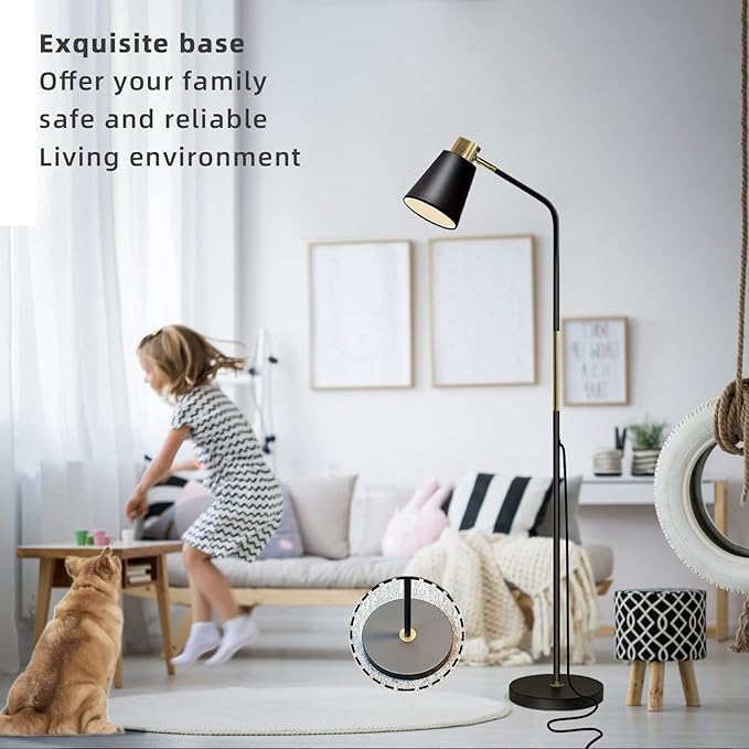Floor Lamp, Industrial Floor Lamp Height Adjustable 360°Rotation Lampshade Modern Standing Lamp, Floor Lamps for Living Room, Office, Bedroom Reading, Work etc (Black) - LeafyLoom
