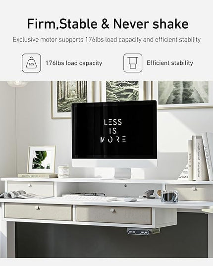 FEZIBO Sturdy Height Adjustable Electric Standing Desk with Drawers, 48 x 24 Inch Stand Up Table with Large Storage Shelf, Sit Stand Desk, White Top - LeafyLoom