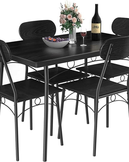 VECELO Dining Table Set for 4, 5 Piece Dinette with Chairs for Kitchen, Breakfast Nook and Small Space, 43.3", Black - LeafyLoom