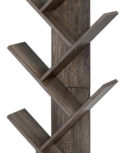 Hoctieon 6 Tier Tree Bookshelf, Tall Bookcase with Drawer, Freestanding Book shelf, Display Floor Standing Storage Shelf, Book Organizer Shelves for Home Office, Living Room, Bedroom, Grey - LeafyLoom