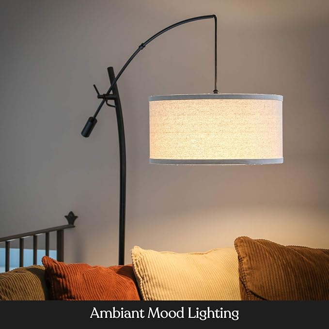 Brightech Grayson LED Floor Lamp, Modern Arc Lamp for Office & Living Room, Tall Lamp with Adjustable Arm, Standing Lamp in Industrial Style for Bedroom Reading - Black - LeafyLoom