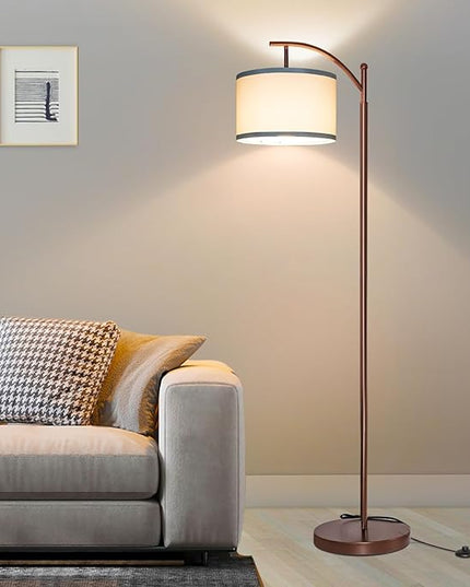 Dimmable Floor Lamp,Standing Lamp with Dimmer Brown Tall Pole Lamp with Adjustable Lamp Head Modern Floor Lamp with Hanging Shade Reading Floor Light for Living Room Bedroom 8W Bulb Included - LeafyLoom