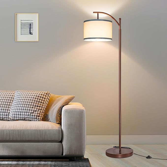 Dimmable Floor Lamp,Standing Lamp with Dimmer Brown Tall Pole Lamp with Adjustable Lamp Head Modern Floor Lamp with Hanging Shade Reading Floor Light for Living Room Bedroom 8W Bulb Included - LeafyLoom