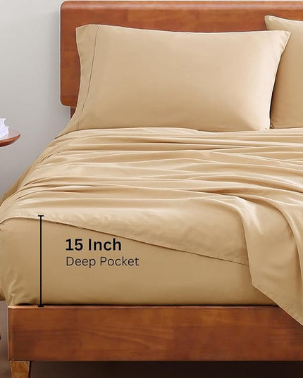 LANE LINEN Twin Size Bed Sheets, 100% Organic Cotton Twin Sheet Set, 3Pc Sheets for Twin Bed, Soft Cooling Twin Bed Sheets Boys, Hotel Style Sheets & Pillowcases Set, Deep Pocket Sheets - Linen - LeafyLoom