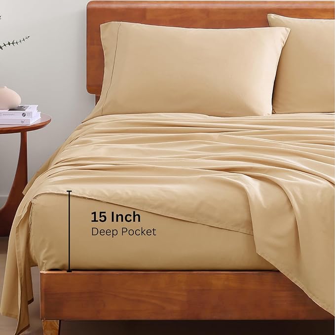 LANE LINEN Twin Size Bed Sheets, 100% Organic Cotton Twin Sheet Set, 3Pc Sheets for Twin Bed, Soft Cooling Twin Bed Sheets Boys, Hotel Style Sheets & Pillowcases Set, Deep Pocket Sheets - Linen - LeafyLoom