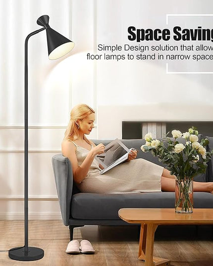 PARTPHONER Floor Lamp for Living Room, Modern Adjustable Metal Heads Standing Lamps, Simple Design Black Floor Lamp with Foot Switch for Bedroom, Office, Kids Room, Reading, Working(Bulb Not Included) - LeafyLoom