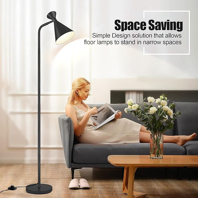 PARTPHONER Floor Lamp for Living Room, Modern Adjustable Metal Heads Standing Lamps, Simple Design Black Floor Lamp with Foot Switch for Bedroom, Office, Kids Room, Reading, Working(Bulb Not Included) - LeafyLoom