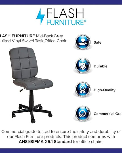 Flash Furniture Clayton Mid Back Swivel Task Chair - Gray Vinyl Upholstery - Tufted Back and 360° Swivel - LeafyLoom