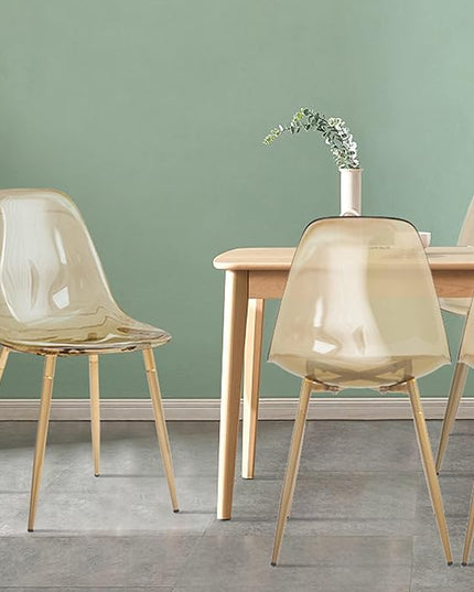 CangLong Kitchen Modern Dining, Desk Side Chair with Metal Legs, Set of 4, Amber Transparent - LeafyLoom