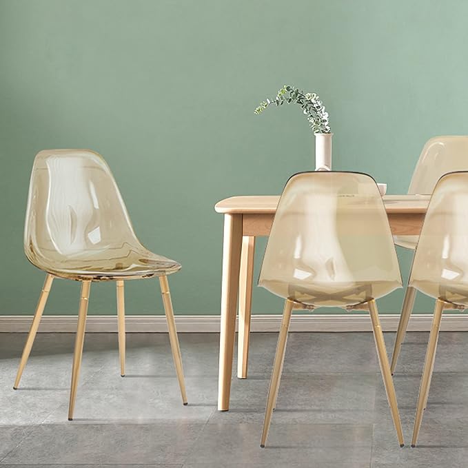 CangLong Kitchen Modern Dining, Desk Side Chair with Metal Legs, Set of 4, Amber Transparent - LeafyLoom