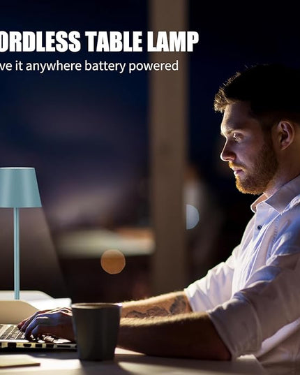 Cordless Table Lamps USB Rechargeable Simplicity Desk Lamp Built-in 4600 mAh Battery LED Battery Operated lamp with Touch Control Table lamp - Bedroom/Desk/Reading/Patio(2Pack-Light Blue) - LeafyLoom