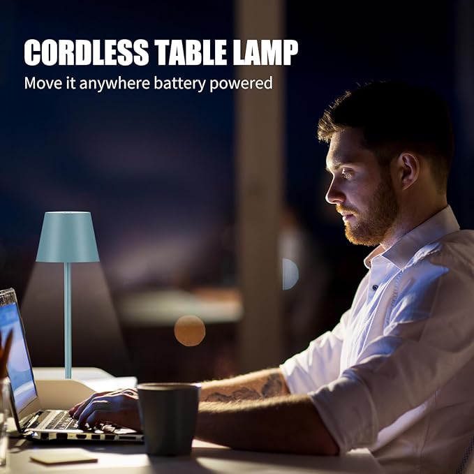 Cordless Table Lamps USB Rechargeable Simplicity Desk Lamp Built-in 4600 mAh Battery LED Battery Operated lamp with Touch Control Table lamp - Bedroom/Desk/Reading/Patio(2Pack-Light Blue) - LeafyLoom