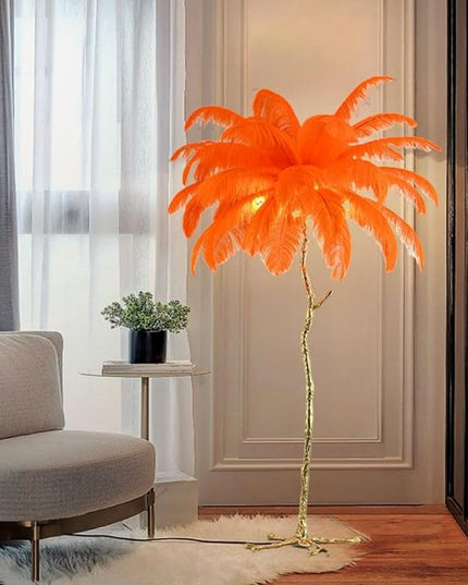 Romantic Ostrich Feather Floor Lamp Modern Luxury Resin Ostrich Feather LED Lamp Living Room Bedroom Corner Decoration Floor lamp(Orange) - LeafyLoom