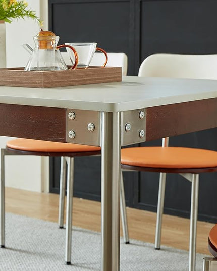 Modern Expandable Dining Table，Rectangular Kitchen Wooden Table with Stainless Steel Legs for Dinner Small Spaces， Space-Saving Foldable Table - LeafyLoom