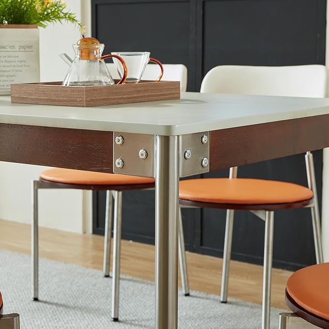 Modern Expandable Dining Table，Rectangular Kitchen Wooden Table with Stainless Steel Legs for Dinner Small Spaces， Space-Saving Foldable Table - LeafyLoom