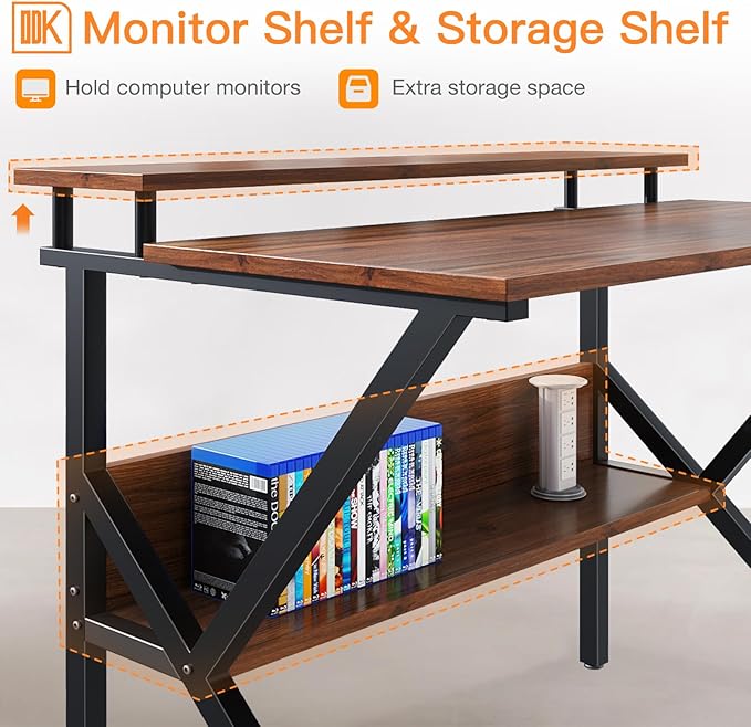 ODK Small Desk, 27.5 Inch Small Computer Desk for Small Spaces, Compact Desk with Storage, Tiny Desk Study Desk with Monitor Stand for Home Office, Espresso - LeafyLoom