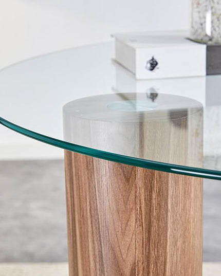 cosure 40" Glass Transparent Tempered Top,Round Dining-Table for 4 W/Wooden Legs Base,for Kitchen Living Room Gathering,in Walnut/Clear Finish - LeafyLoom